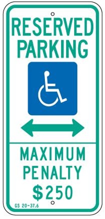 N. CAROLINA STATE SPECIFIED HANDICAPPED PARKING Sign - 12 X 26 - Type I Reflective on .80 Aluminum, Top and Bottom mounting holes