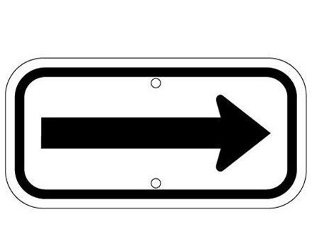 Black on White Parking Space Directional Arrow - 12 X 6 - Type I Reflective .080 Aluminum, Top and Bottom mounting holes