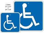 Handicap Accessible ADA Symbol - 12 X 12 or 18 X 18 - Type I Reflective .080 Aluminum, Top and Bottom mounting holes.
