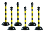 Portable Plastic Stanchions with Black and Yellow Striped Warning Posts - Sold 6 per case