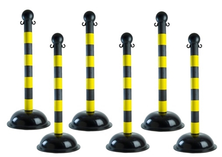 Portable Plastic Stanchions with Black and Yellow Striped Warning Posts - Sold 6 per case