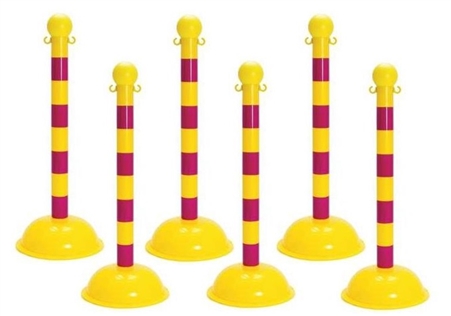 Yellow and Magenta Portable Plastic Stanchion Kit - 6 per case