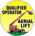 Qualified Aerial Lift Operator - Hard Hat Labels are constructed from Durable, Pressure Sensitive Vinyl or Engineer Grade Reflective for maximum day or nighttime visibility.