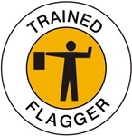 Trained Flagger - Hard Hat Labels are constructed from Durable, Pressure Sensitive or Reflective Vinyl, Sold 25 per pack