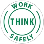Work Safely Think Hard Hat Labels are constructed from Durable, Pressure Sensitive Vinyl, Sold 25 per pack