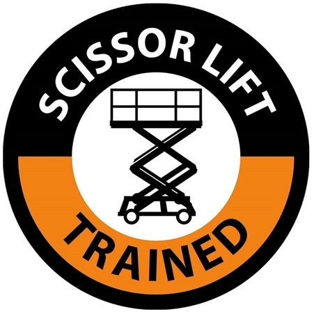 Scissor Lift Trained - Hard Hat Labels are constructed from Durable, Pressure Sensitive or Reflective Vinyl, Sold 25 per pack