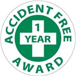 Accident Free Award 1 Year - Lock it Out - Hard Hat Labels are constructed from Durable, Pressure Sensitive Vinyl, Sold 25 per pack