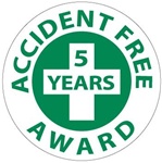 Accident Free Award 5 Years - Lock it Out - Hard Hat Labels are constructed from Durable, Pressure Sensitive Vinyl, Sold 25 per pack