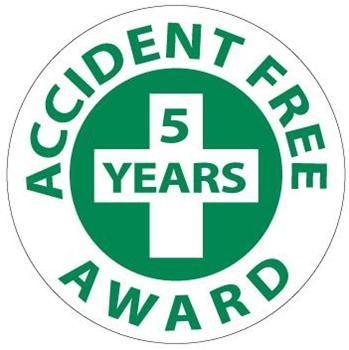 Accident Free Award 5 Years - Lock it Out - Hard Hat Labels are constructed from Durable, Pressure Sensitive Vinyl, Sold 25 per pack