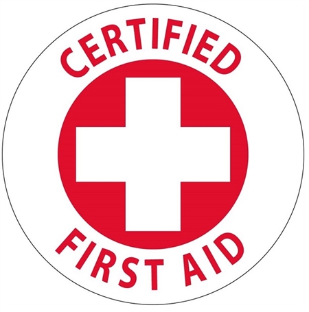 Certified First Aid - Hard Hat Labels are constructed from Durable, Pressure Sensitive or Reflective Vinyl, Sold 25 per pack