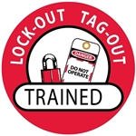 Lockout Tagout Trained - Lock it Out - Hard Hat Labels are constructed from Durable, Pressure Sensitive or Reflective Vinyl, Sold 25 per pack