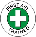 First Aid Trained - Hard Hat Labels are constructed from Durable, Pressure Sensitive or Reflective Vinyl, Sold 25 per pack
