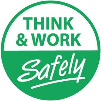 Think & Work Safely - Hard Hat Labels are constructed from Durable, Pressure Sensitive Vinyl, Sold 25 per pack