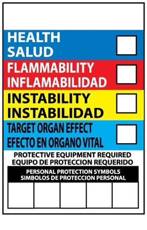 Bilingual Right to Know Label - Health, Flammability, Instability and Personal Protection 6 X 4 Sold 10 per Pack
