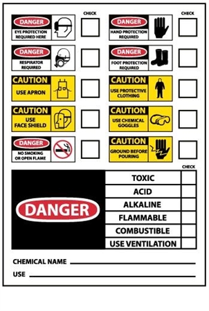 PPE Chemical ID Hazard Labels - 3 X 5 Pressure Sensitive Labels 10 pack or 10 X 14 Pressure Sensitive or Plastic Individual Signs