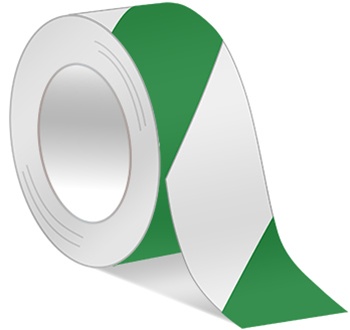 Green/White Striped Hazard Warning Tape - Available in 2 and 3 inch widths  X 18 or 36 Yard Rolls