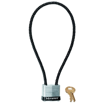 Master Lock 107DSPT Braided Steel Cable with 1-1/8-inch (29 mm) wide laminated steel 4-pin tumbler lock for superior strength.