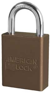 Brown, American Lock 1105BRN Safety Series Padlock, Brown anodized aluminum padlock - 1 inch hardened steel chrome plated shackle.
