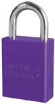 Purple, American Lock A1105PRP Lockout Padlock - Purple anodized aluminum padlock - 1 inch hardened steel chrome plated shackle.