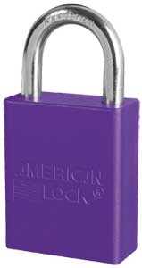 Purple, American Lock A1105PRP Lockout Padlock - Purple anodized aluminum padlock - 1 inch hardened steel chrome plated shackle.