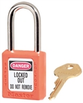 Orange Master™ Lock 410ORJ Safety Series Lockout Padlock - 1 1/2 inch Shackle - Safety Padlock features a Danger label