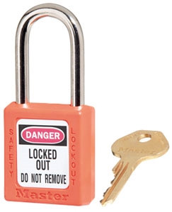 Orange Master™ Lock 410ORJ Safety Series Lockout Padlock - 1 1/2 inch Shackle - Safety Padlock features a Danger label