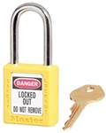 Yellow Master™ Lock 410YLW Safety Series Lockout Padlock - 1 1/2 inch Shackle - Safety Padlock features a Danger label