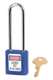 Blue, Master™ Lock 410LTBLU Series Lockout Padlock - Extra Length 3" Shackle Clearance.