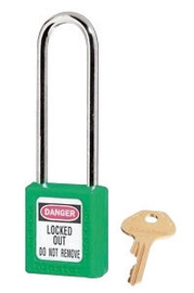 Green, Master™ Lock 410LTGRN Series Lockout Padlock - Extra Length 3" Shackle Clearance.