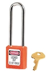 Orange, Master™ Lock 410LTORJ Series Lockout Padlock - Extra Length 3" Shackle Clearance.
