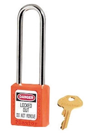 Orange, Master™ Lock 410LTORJ Series Lockout Padlock - Extra Length 3" Shackle Clearance.