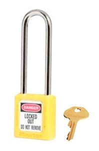 Yellow, Master� Lock 410LTYLW Series Lockout Padlock - Extra Length 3" Shackle Clearance.