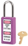 Purple, Master™ Lock 411PRP Safety Series Lockout Padlock - 1-1/2 inch Shackle Clearance, Bilingual Safety Padlock