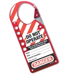 427 Snap On Lockout Hasps - Combined lockout tag and safety lockout is made of anodized aluminum with a permanently attached erasable danger label.