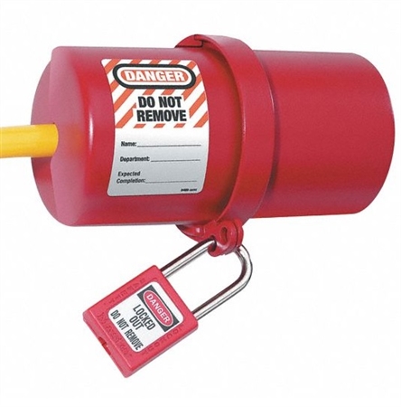 Master Lock 488 Rotating Large Electrical Plug Lockout prevents unauthorized start up of electrical equipment or machinery