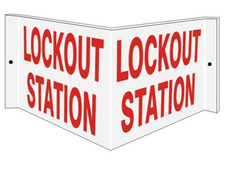 Lockout Station 3-Way Sign, Unique 180° construction design that stands out