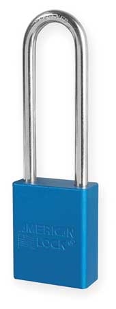Blue, American Lock A1107BLU Lockout Padlock - Blue anodized aluminum padlock - 3 inch hardened steel chrome plated shackle.
