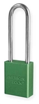 Green, American Lock A1107GRN Lockout Padlock - Green anodized aluminum padlock - 3 inch hardened steel chrome plated shackle.