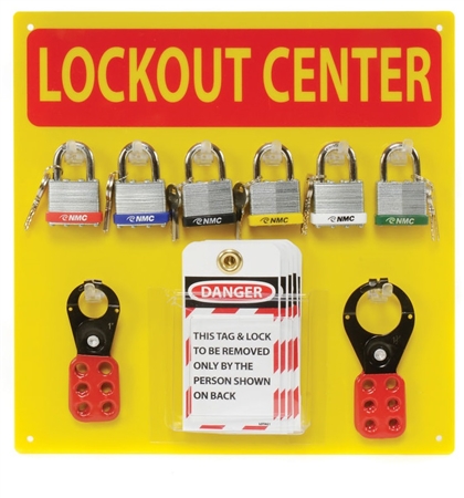 Mini Lockout Center - 10 Lockout tag, 6 3/4 inch master Lock Safety Lockout, 2 Hasps (1 and 1.5 inch)