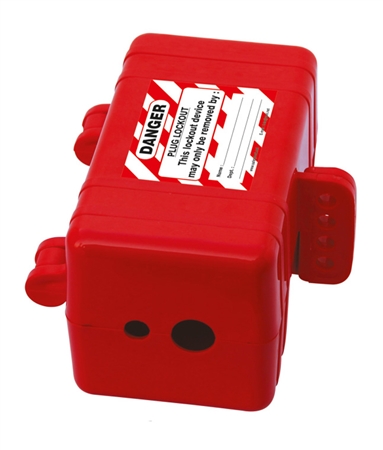 Multiple Entry Electrical Plug Lockout - Red. LP550 accepts 220 V and 550 V plugs (up to 3" x 3" x 6 3/4") with a maximum cable diameter of 1".