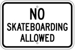 NO SKATEBOARDING ALLOWED Sign - 12 X 18 – Reflective .080 Aluminum, visible day or night. Top and Bottom mounting holes.