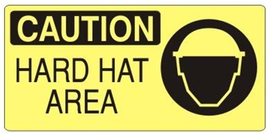 CAUTION HARD HAT AREA (Picto) Sign, Choose from 5 X 12 or 7 X 17 Pressure Sensitive Vinyl, Plastic or Aluminum.