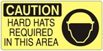 CAUTION HARD HATS REQUIRED IN THIS AREA (Picto) Sign, Choose from 5 X 12 or 7 X 17 Pressure Sensitive Vinyl, Plastic or Aluminum.