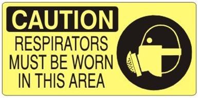 CAUTION RESPIRATORS MUST BE WORN IN THIS AREA (Picto) Sign, Choose from 5 X 12 or 7 X 17 Pressure Sensitive Vinyl, Plastic or Aluminum.
