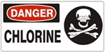 DANGER CHLORINE (w/graphic) Sign, Choose from 5 X 12 or 7 X 17 Pressure Sensitive Vinyl, Plastic or Aluminum.