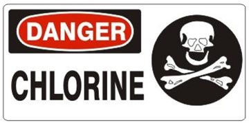 DANGER CHLORINE (w/graphic) Sign, Choose from 5 X 12 or 7 X 17 Pressure Sensitive Vinyl, Plastic or Aluminum.