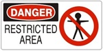 DANGER RESTRICTED AREA (w/graphic) Sign, Choose from 5 X 12 or 7 X 17 Pressure Sensitive Vinyl, Plastic or Aluminum.