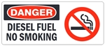 DANGER DIESEL FUEL NO SMOKING (w/graphic) Sign, Choose from 5 X 12 or 7 X 17 Pressure Sensitive Vinyl, Plastic or Aluminum.