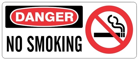 DANGER NO SMOKING (w/graphic) Sign, Choose from 5 X 12 or 7 X 17 Pressure Sensitive Vinyl, Plastic or Aluminum.
