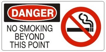 DANGER NO SMOKING BEYOND THIS POINT (w/graphic) Sign, Choose from 5 X 12 or 7 X 17 Pressure Sensitive Vinyl, Plastic or Aluminum.
